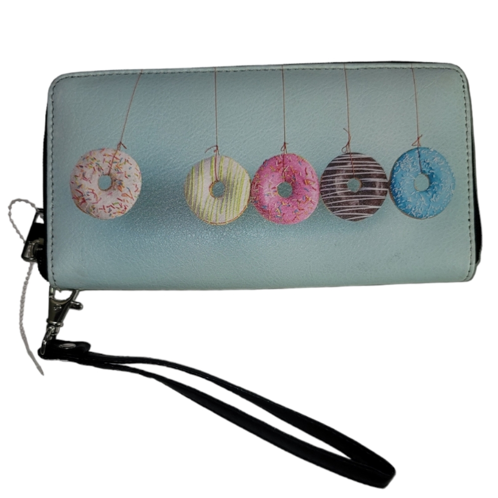 Light Blue Donut Print Wristlet Wallet Clutch